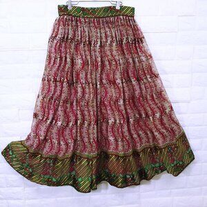 Bollywood Wrap Skirt Sz-S Lined Boho Hippy Festival Ethnic Purple Green Metallic